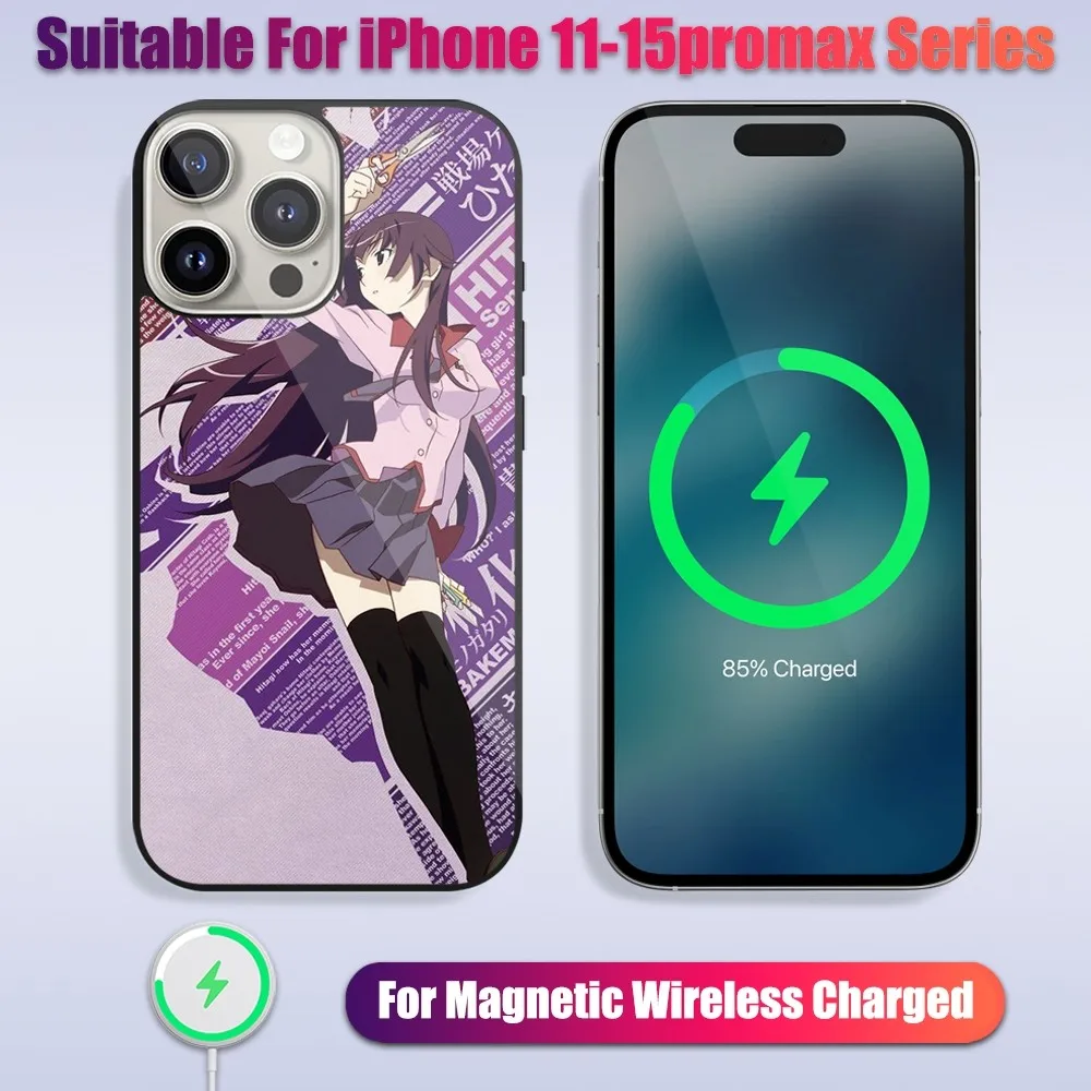 bilibili Monogatari series Phone Case For iPhone 13 14 15 11 12 Pro Max Plus Wireless Glass Charging Magsafe Magnetic Shell