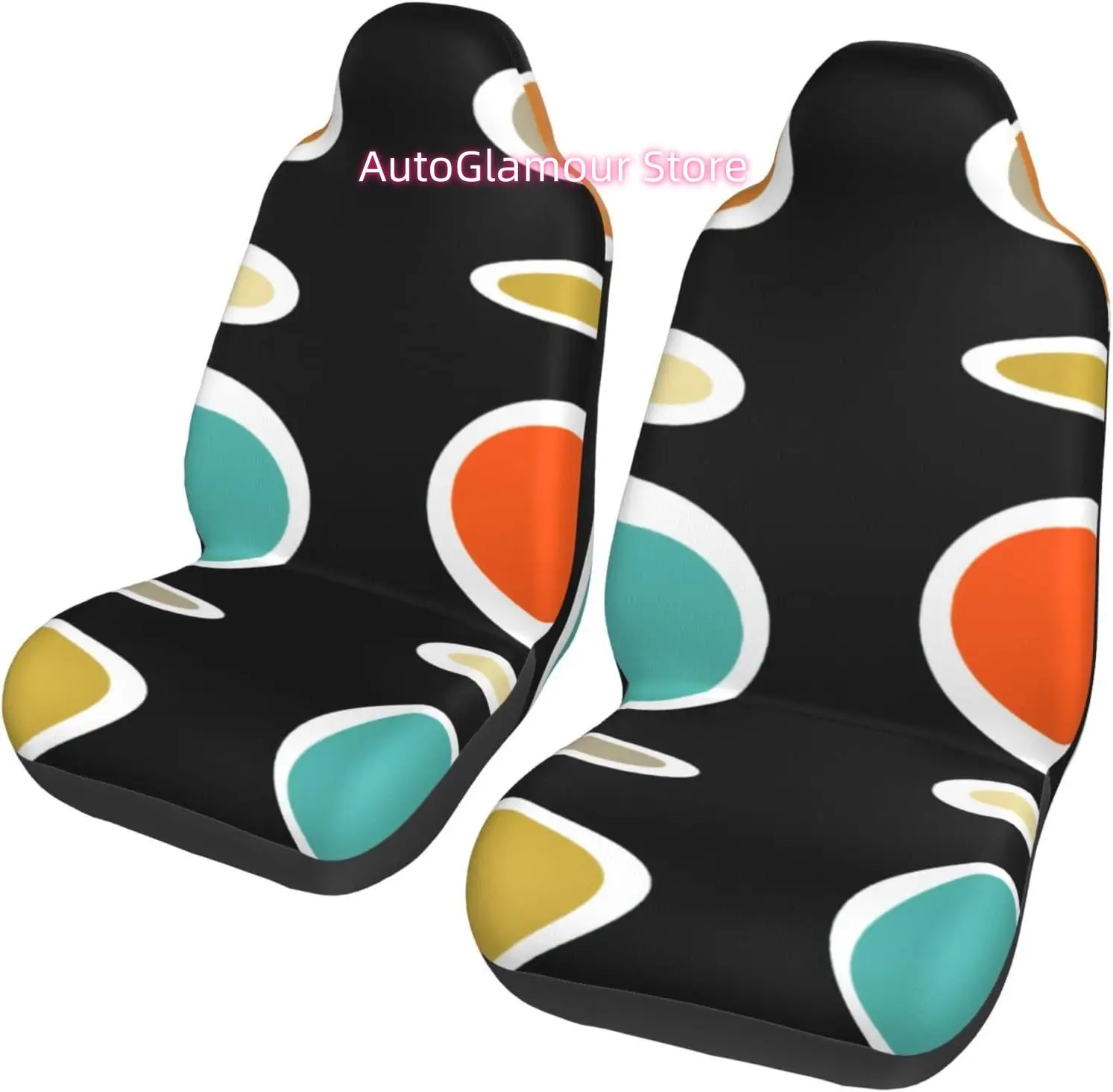 Mid Century Modern Geometric Circles Turquoise 2-Piece   Seat Cover Complete Set - Elastic Seat Protection Cover fo