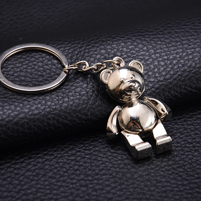 3D Metal Animal Movable Bear Keychain Key Ring Women Car Handbag Pendant Accessories Gift