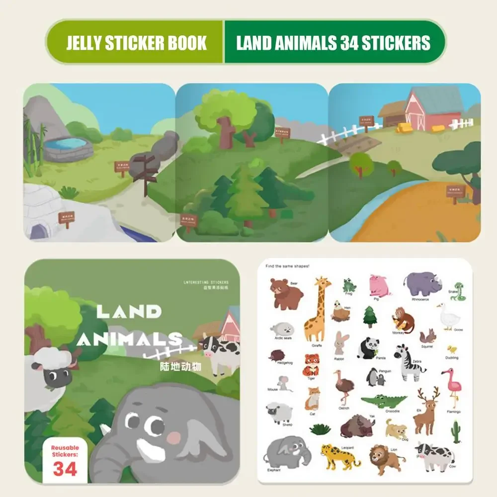 Portable Jelly Sticker Books reusable puzzle Cognitive Game Animal Dinosaur For Kids Book Montessori Early Education Toys Gifts