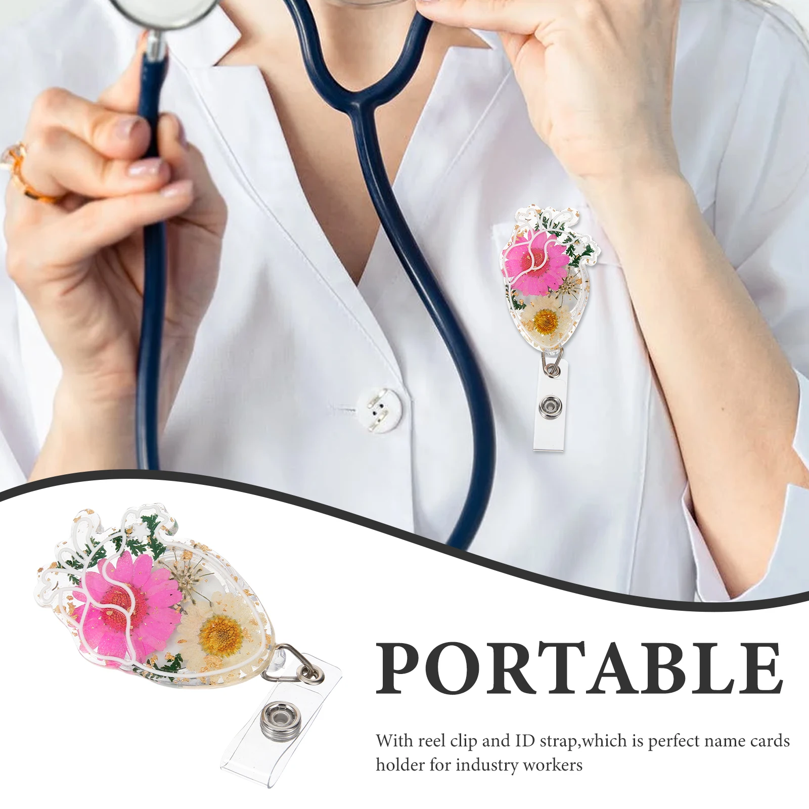 

Creative Retractable Name Card Badge Holder Transparent Daisy Flower Acrylic Badge Buckle Convenient Work Accessory