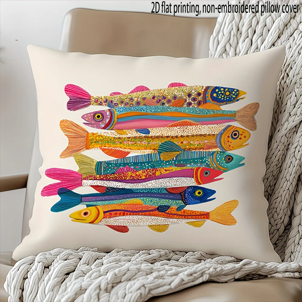 1PC Coastal Ocean Life Sofa chair bedroom office decoration accessories cushion cover invisible zipper, no pillow core