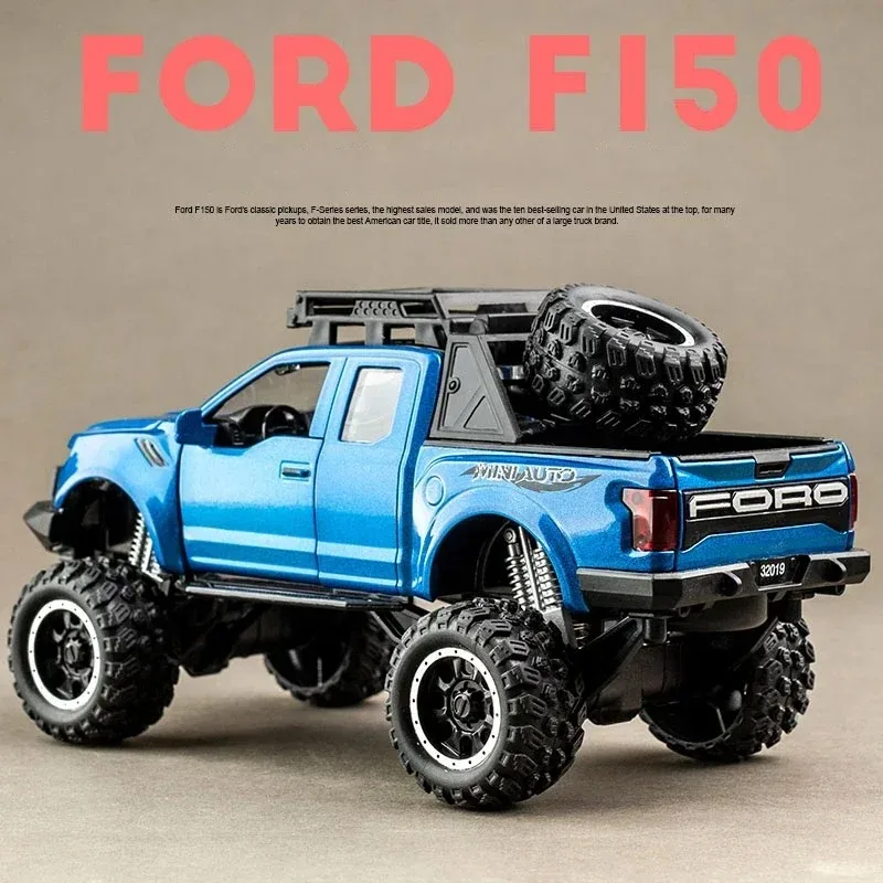 1:32 ford raptor f150 liga diecast modelo de carro brinquedos som luz brinquedo captador caminhão puxar para trás veículo para crianças presentes