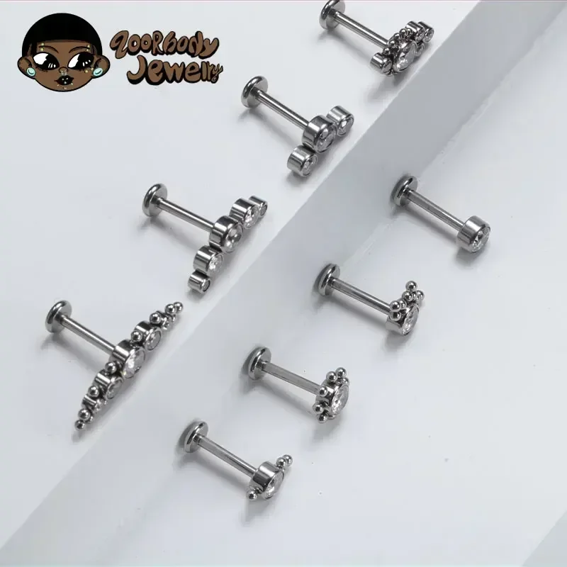 F136 Titanium Conch Piercing Clear Zircon 16G Flat Helix Labret Spiral Lip Nail Tragus Conch Cartilage Piercing Body Jewelry