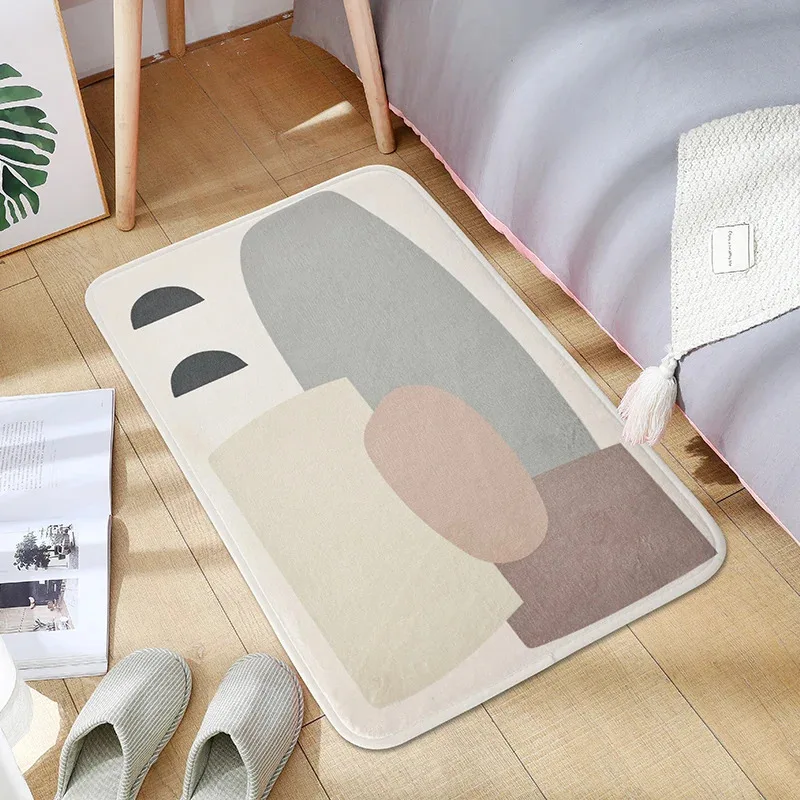 VIKAMA Minimalist Geometric Strip Carpet Non-Slip Soft Washable Mat Living Room Bedroom Bed Blanket Home Decoration