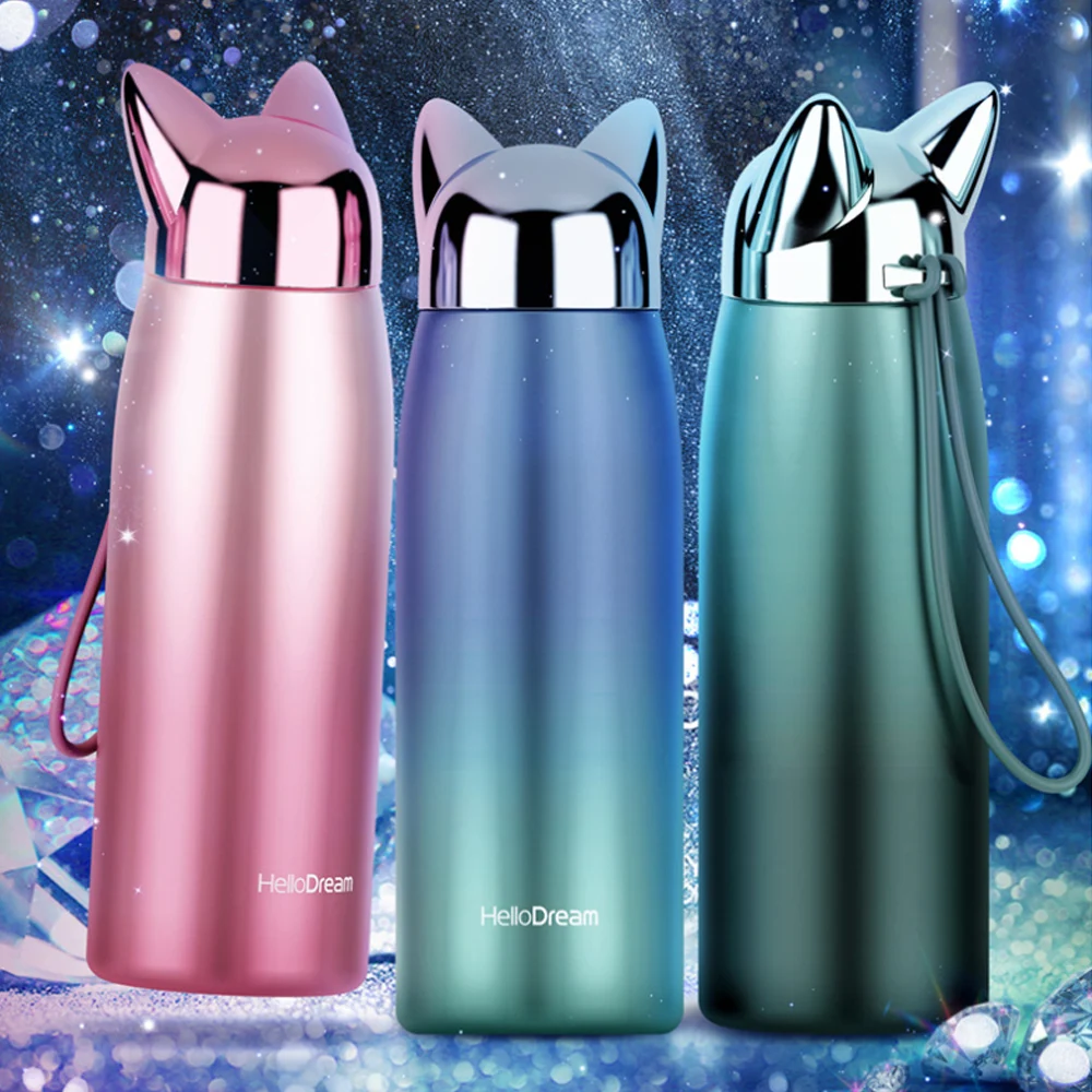 300/320ml Thermos Bottle Stainless Steel Vacuum Flasks Cute Cat Ear Thermal Cup Portable Travel Outdoor Mug for Coffee Tea Milk