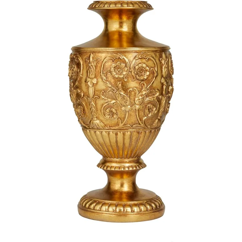 

Polystone Decorative Vase Carved Centerpiece Vase, Flower Vase for Home Decoration 8" x 8" x 16", Gold