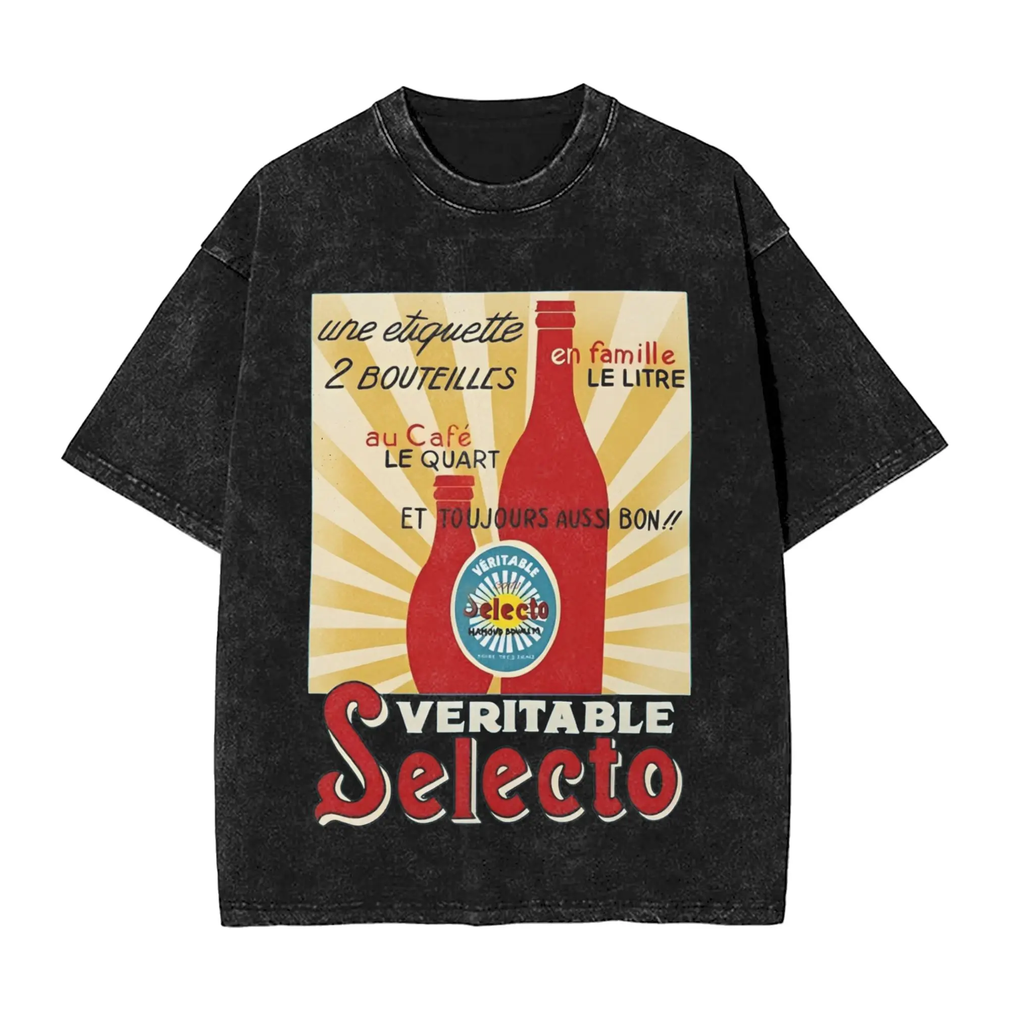 Camisetas Retro con póster de Soda Selecto Argelia para hombre, camiseta informal lavada, camisetas de manga corta con cuello redondo, ropa