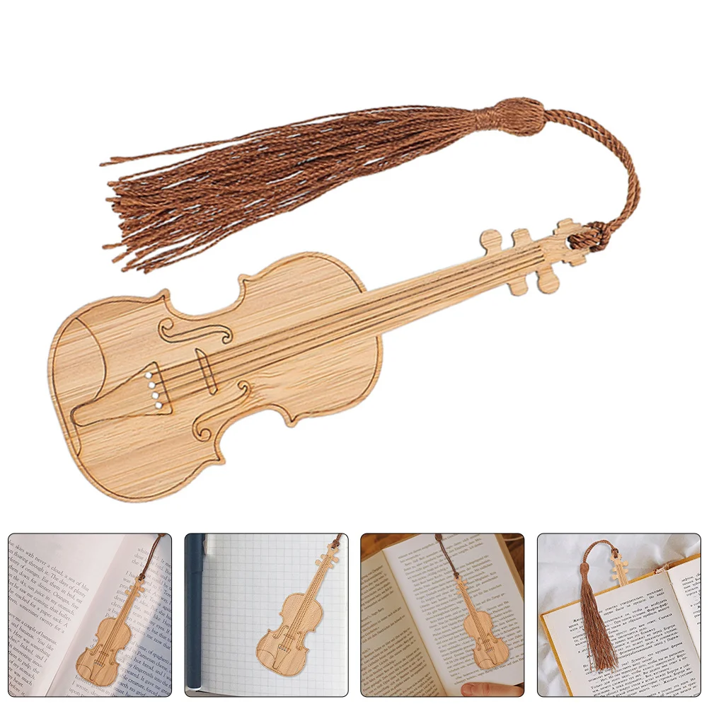 

3Pcs Bamboo Bookmarks Violin Shape Tassel Design Decorative Book Page Markers Gifts for Students Women Reading Accessories