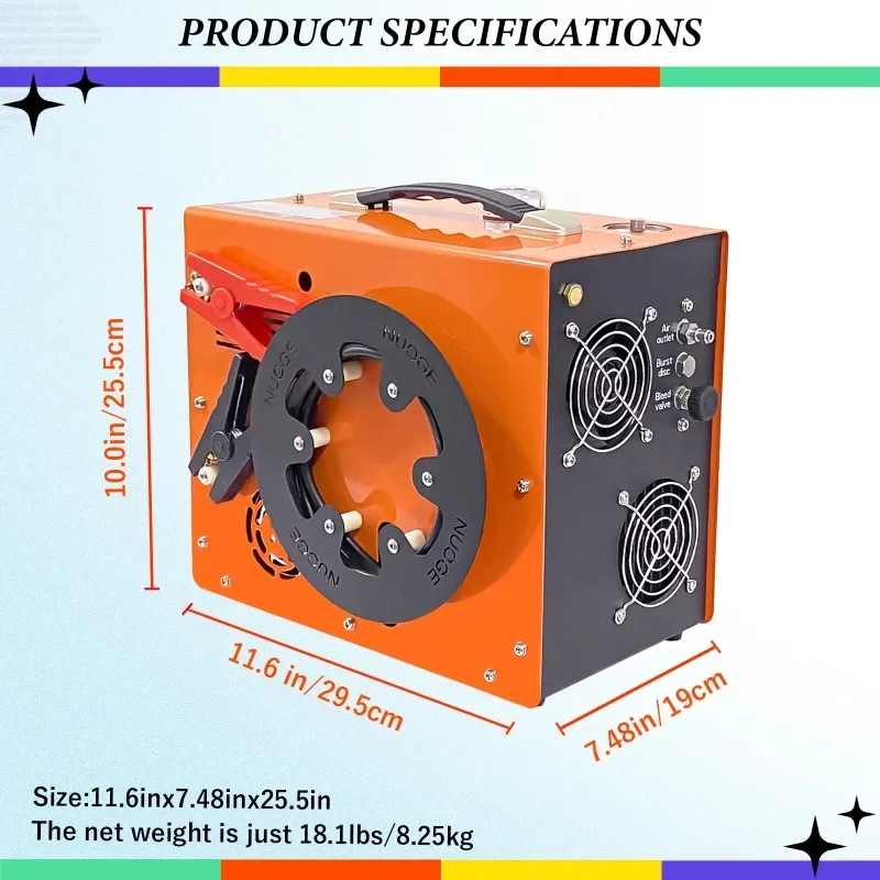 Por   PCP A-ir Compressor 350W Powerful Motor Max 6000Psi/400bar Water and Fan Cooling 12V Auto Stop A-ir Compressor