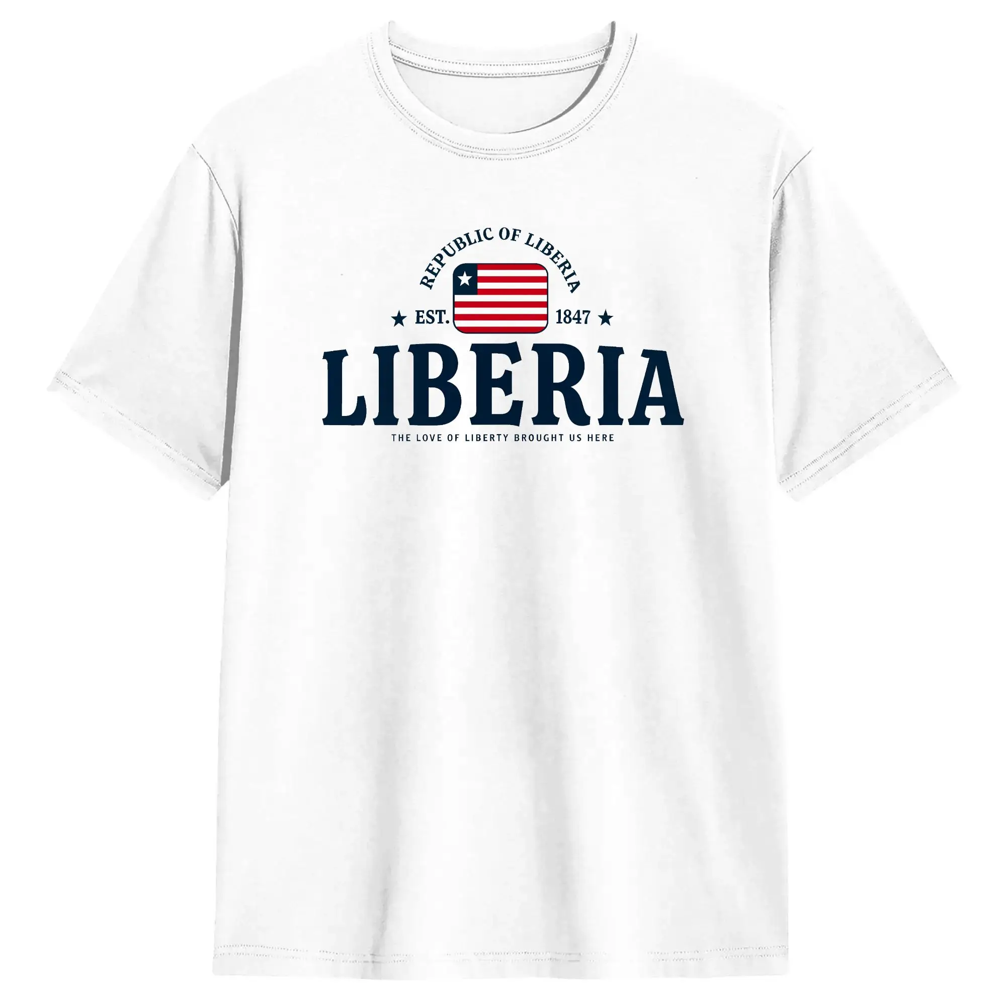 Men T-Shirt Liberia Independence Day Vintage Pure Cotton Tees Short Sleeve  T Shirt Round Collar Tops Classic