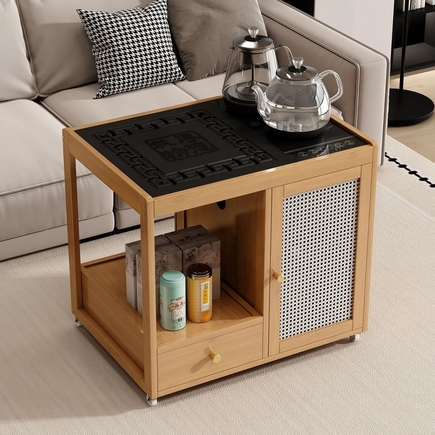 Movable tea table, kettle integrated living room, small coffee table, sofa side table