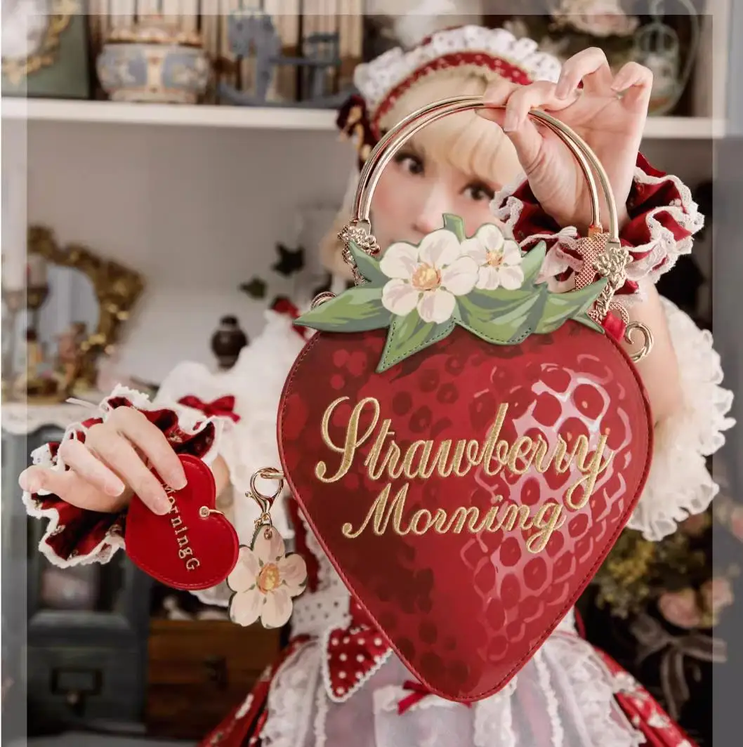 

Original College Girls Strawberry Shaped Shoulder Bag Lolita Sweet Girls Cute Strawberry Bow Handbag Woman's Y2K Crossbody Bag
