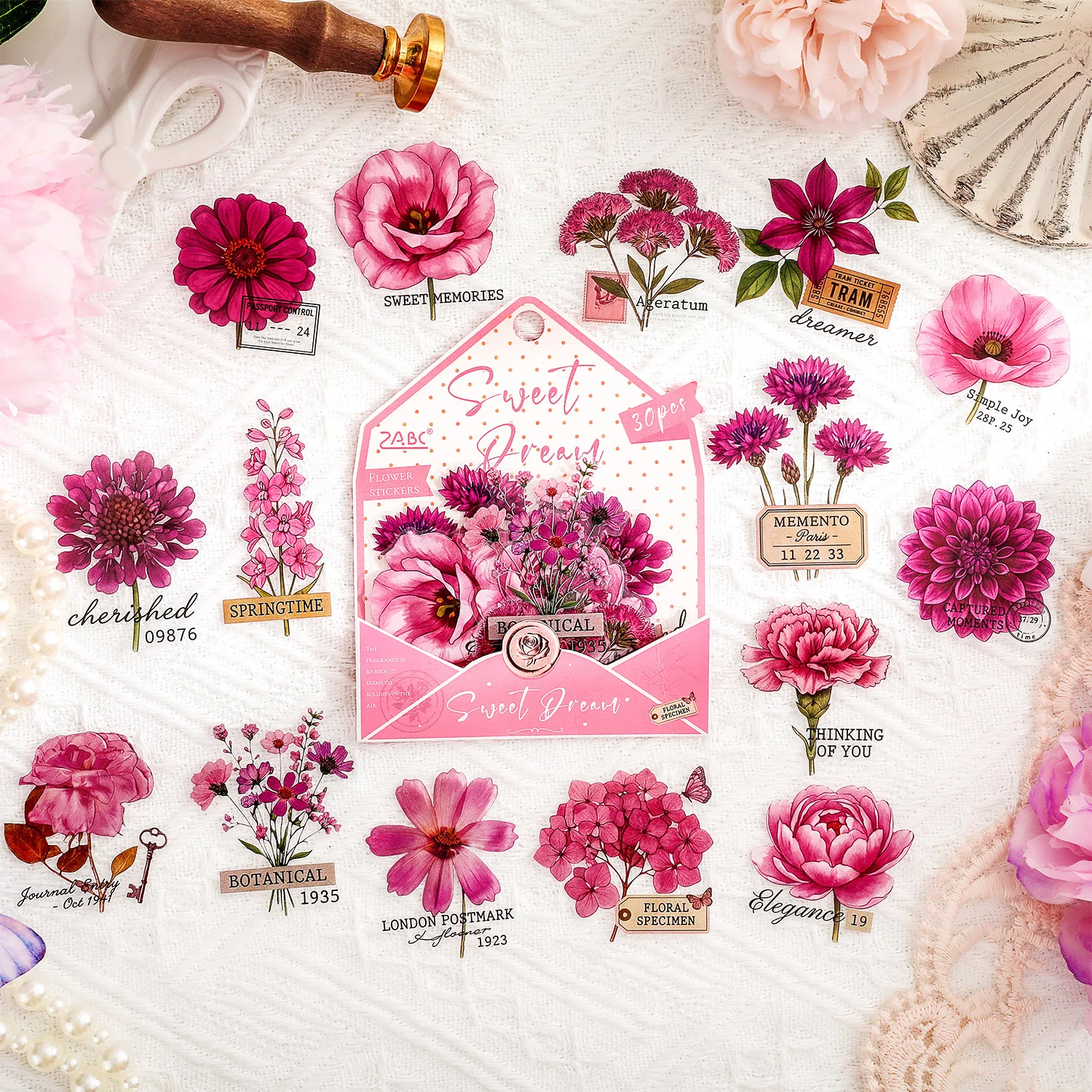 30pcs Flower Plant Series Stickers Cute Phone Case and Journal Diy Handbook Material School Office Supplie
