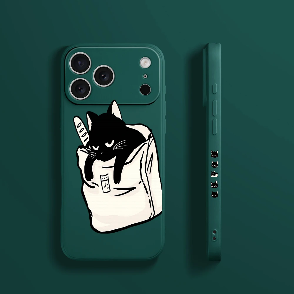 أسود القط السوشي نمط غطاء من البولي يوريثان كوكه آيفون 17 برو ماكس 17 الهواء 16 15 14 13 12 11 برو ماكس XS Max7 8 Plus 16e 16 Plus