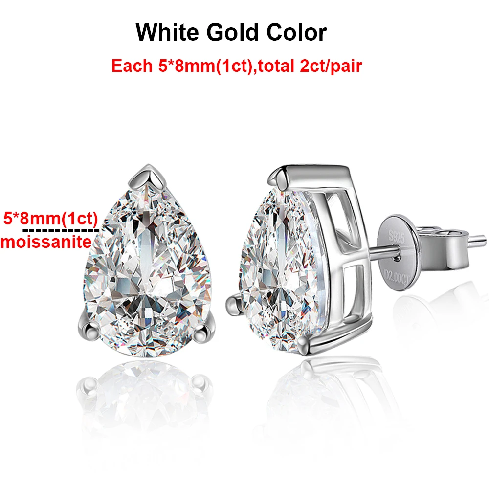 1-4CT peer geslepen Moissanite oorbel voor vrouwen GRA gecertificeerde gesimuleerde diamant S925 verzilverd 18k goud waterdruppelvorm Stud oor