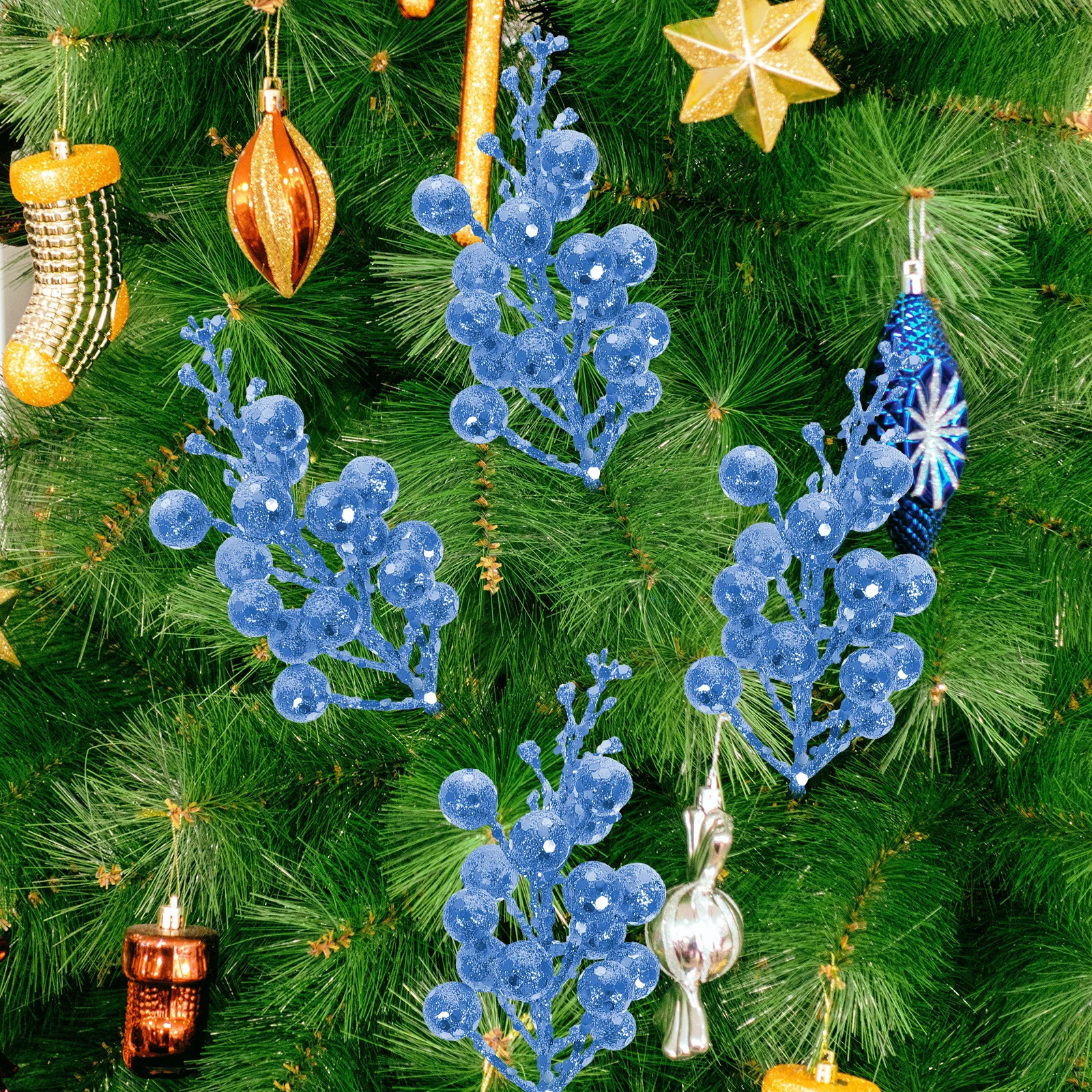 

10pcs Artificial Berry Stems Glitter Fake Berries For Christmas Tree Wreath Decorations Holiday Party Home Xmas Winter Picks