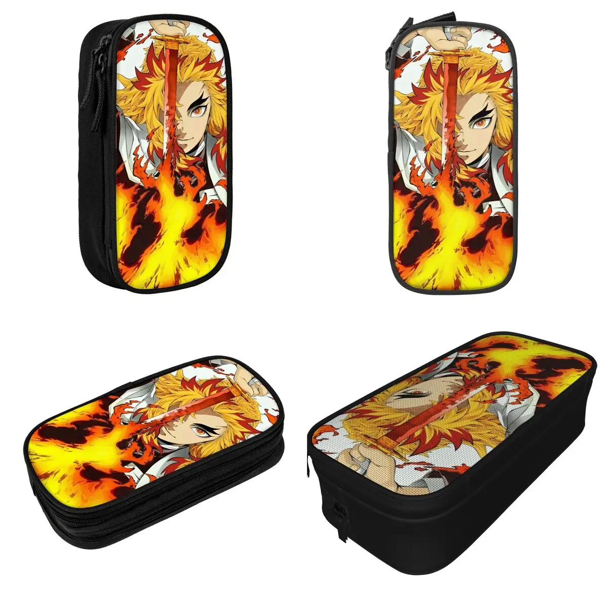 Flame Hashira Kyojuro Rengoku Pencil Cases Anime Demon Slayer Pencilcases Pen for Student Bags School Supplies Zipper Stationery