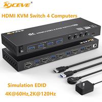 USB 3.0 KVM Switch HDMI 4 Port Support 4K@60Hz RGB 4:4:4 Simulation EDID,HDMI Switch for 4 Computers Share 1 Monitor 4 USB 3.0