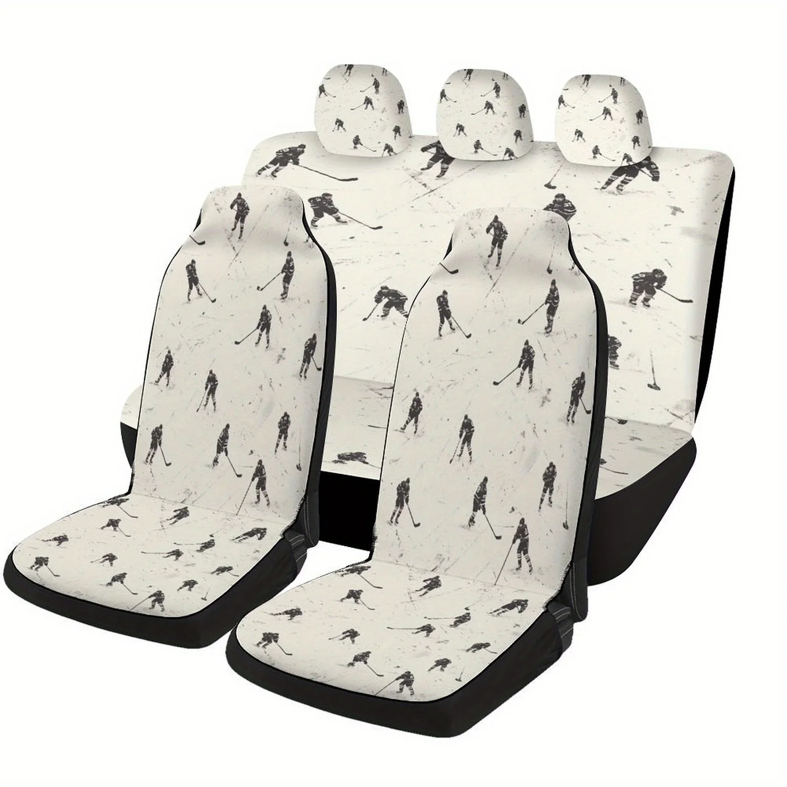 

Hockey Players Pattern Designed Car Seat Cover Set For Most Cars, Trendy High-quality Car Seat Protector Covers Full Set, Univer