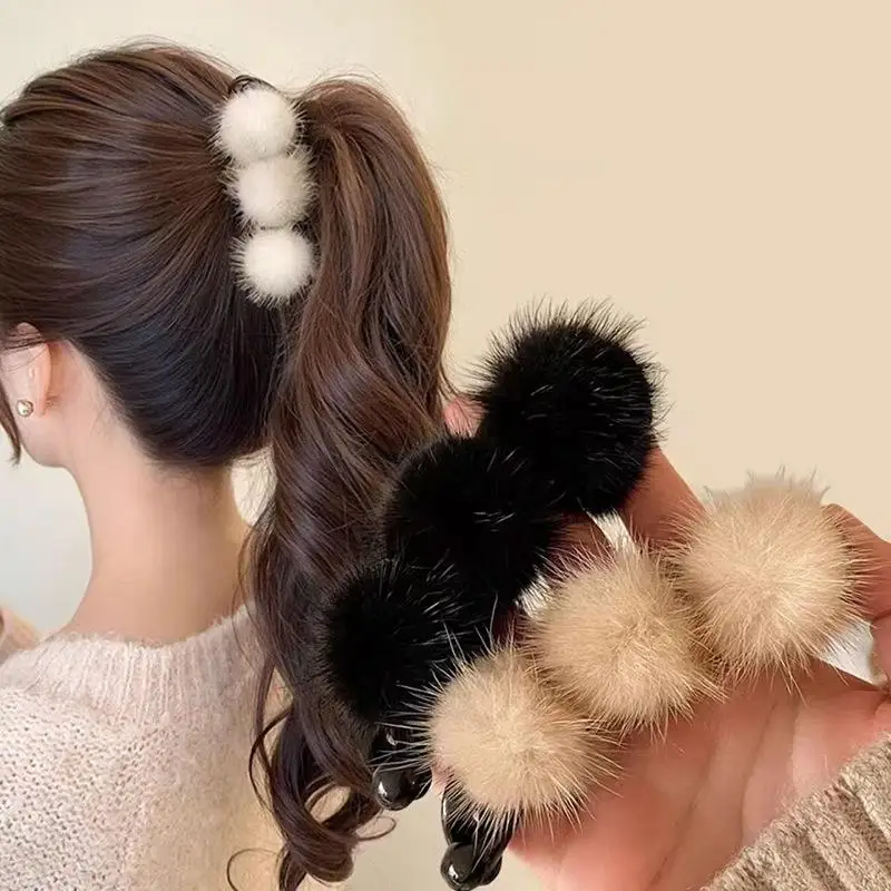 

(JYA2)Fashion Mink Hair Clip Banana Vertical Fluffy Autumn Winter Back-of-Head Hair Clip Ponytail Hair Clip Headwear Accessories