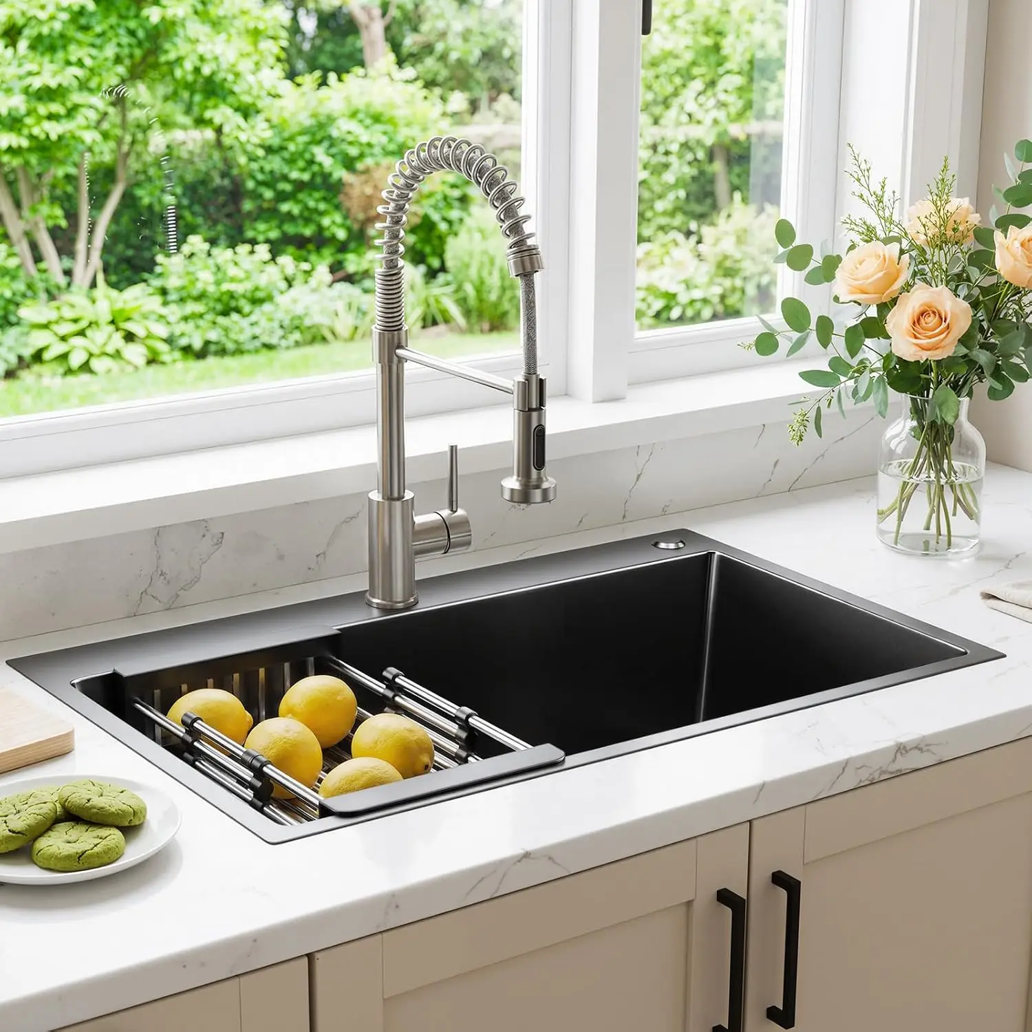 30-inch Single Bowl Workstation Kitchen Sink, Drop-in/Top-Mount Stainless Steel with Nano Coating & Basket Strainer, 30
