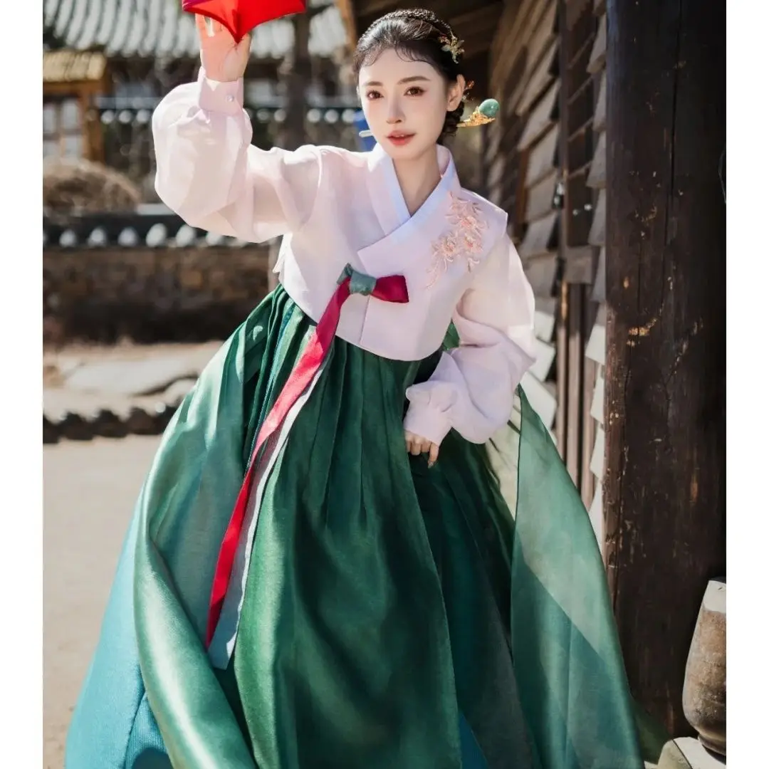 

Green New Hanbok Performance Costumes Traditional Korean Court Dress Woman Ethnic Minority Korean Dance Costumes