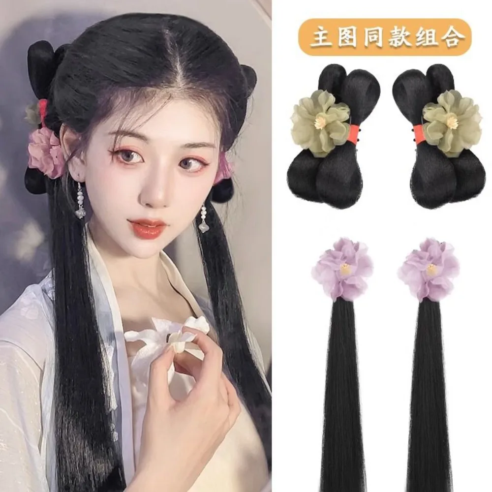 Ming Dynasty Hair Clip - All-in-One Hanfu Bun with Bow & Shark Clip‌ Easy To Wear Hanfu Cosplay Wig