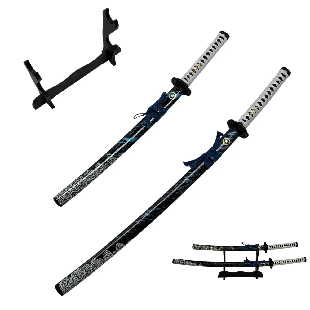

Hot Ghost of Tsushima Cos Game Sword 2 set Stainless Steel Metal Sword Black Leather Sheath Personal Accessories