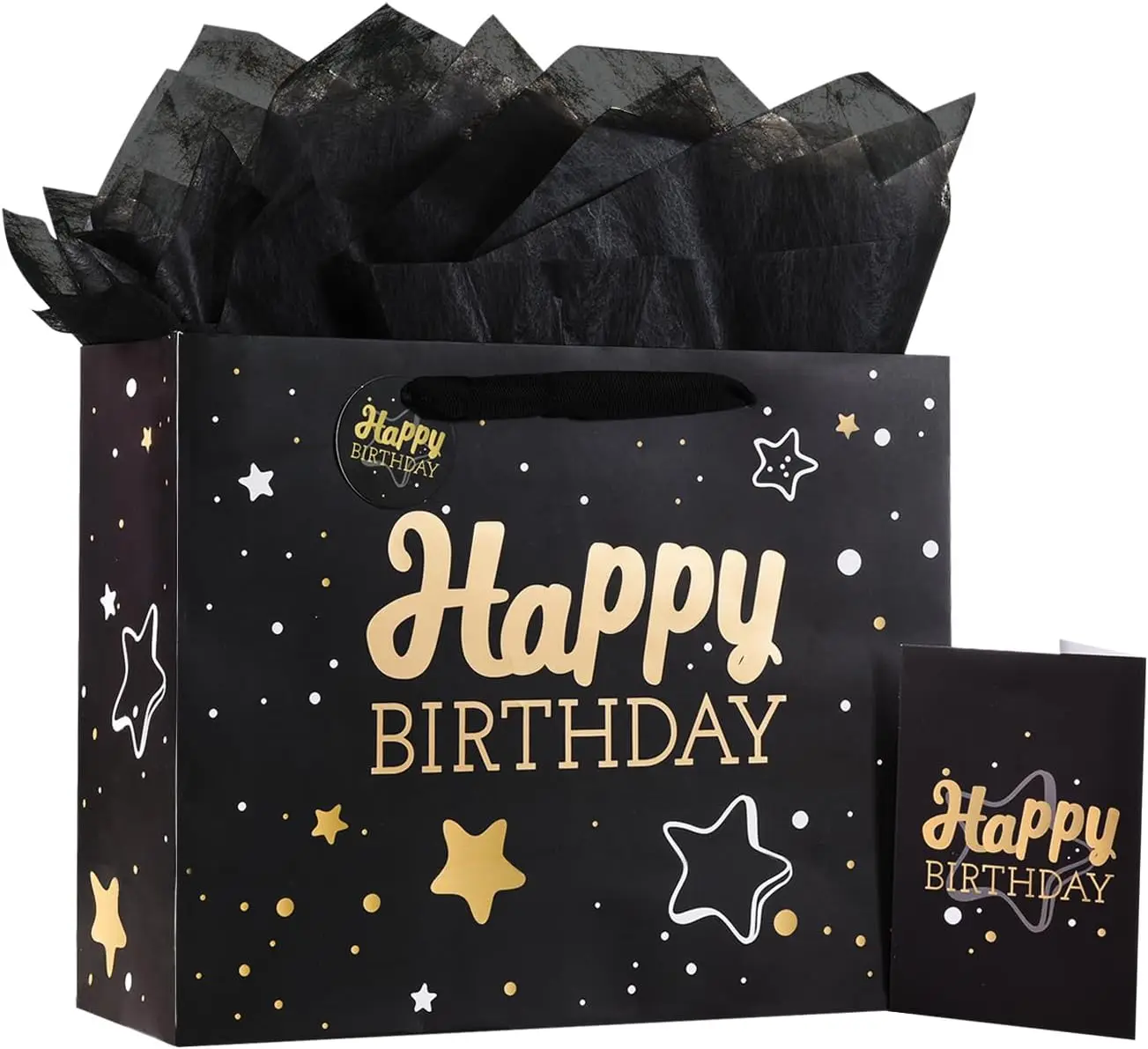 

Birthday Gift Bag with Tissue Paper and Greeting Card, 13'x10.2'x4.9', Medium (1-Piece Set, Black Starry Sky, Unisex, Includes C