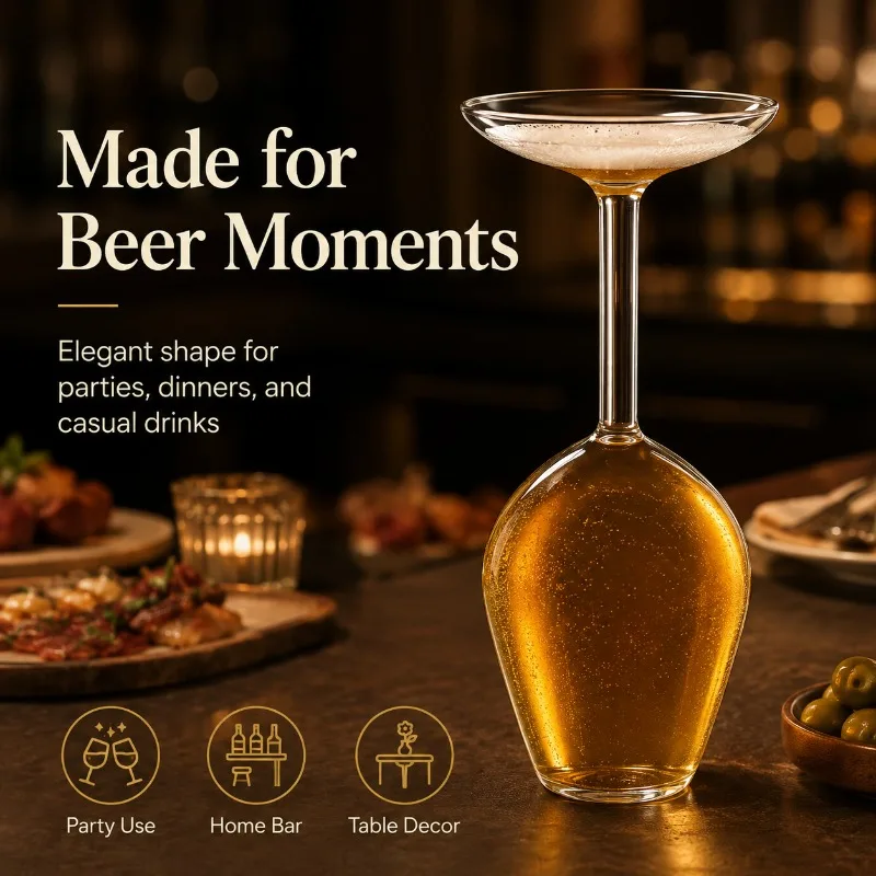 Creative Upside Down Glass Beer Cup Clear Stemmed Goblet Unique Drinkware for Home Bar Party Decor
