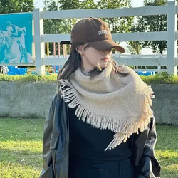 New Fashion Design Scarf Women Autumn Winter Korean Versatile Tassel Thick Warm Triangle Shawl Female Knitted Wool Blend Scarf