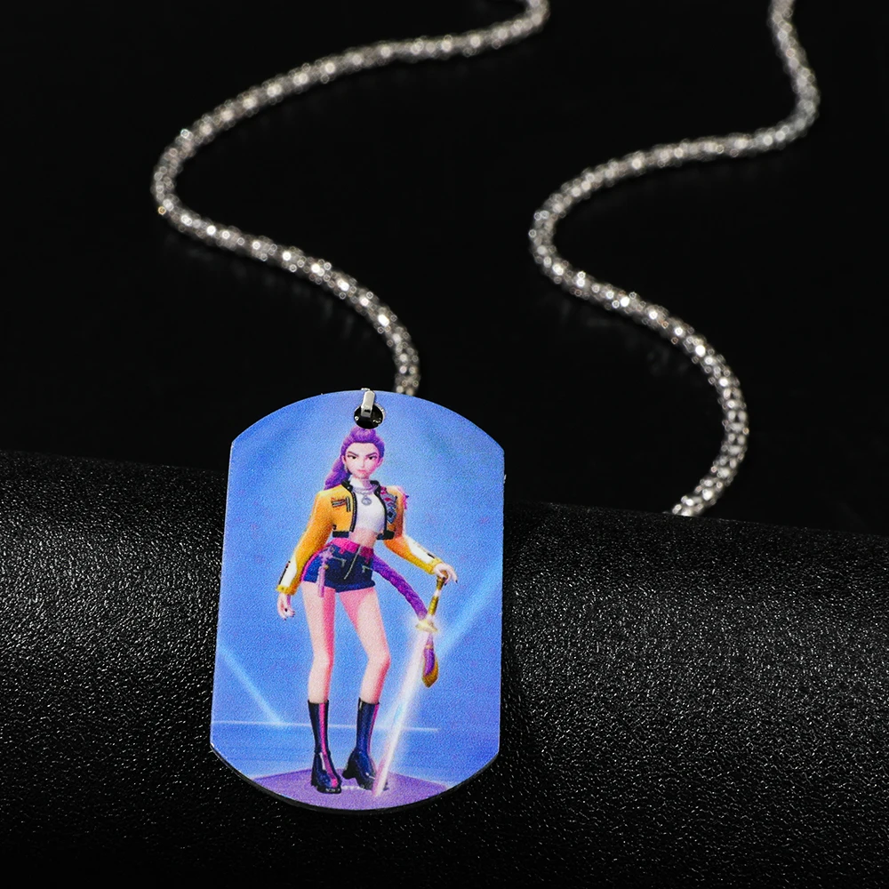 

TV Show KPop Demon Hunters Pendant Necklace Kawaii Stainless Steel Dog Tag Neck Chain Toys for Girl Fans Gifts Accessories