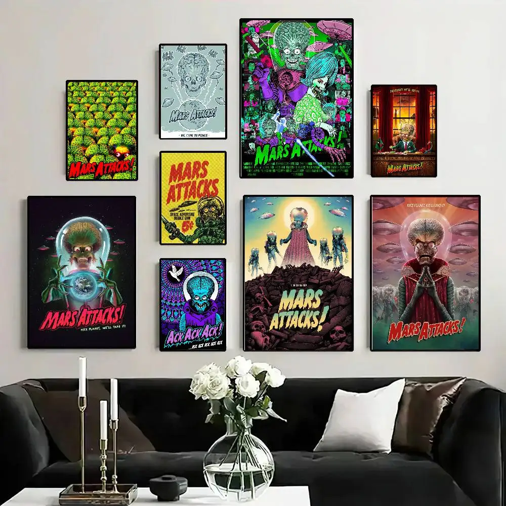 Movie M-Mars Attacks Posters Living Room Bar Cafe Quality Canvas Vintage Style Comics Painting Art Home Wall Decor Picture