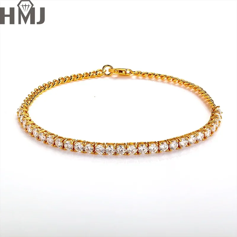HMJ Moissanite Stone Tennis Bracelet Original S925 Sterling Silver Plated 18k Yellow Gold with GRA Bracelets for Women Man