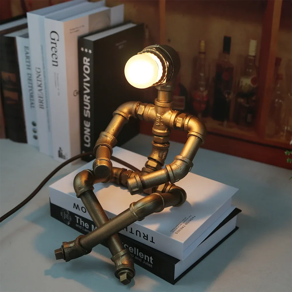 Explosive Wrought Iron Water Pipe Punk Robot Desk Lamp Personalized And Creative Bedside Study Decoration Water Pipe Lamp