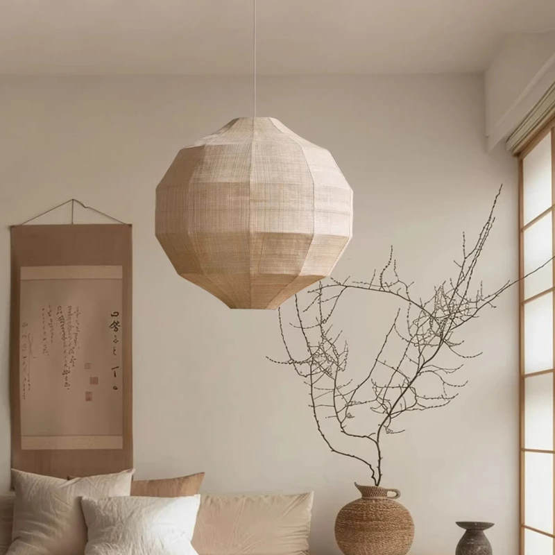 

Japanese Wabi Sabi Sphere Fabric Pendant Light E27 Living Dining Room Bar Bedroom Homestay Study Vintage Home Decor Hanging Lamp