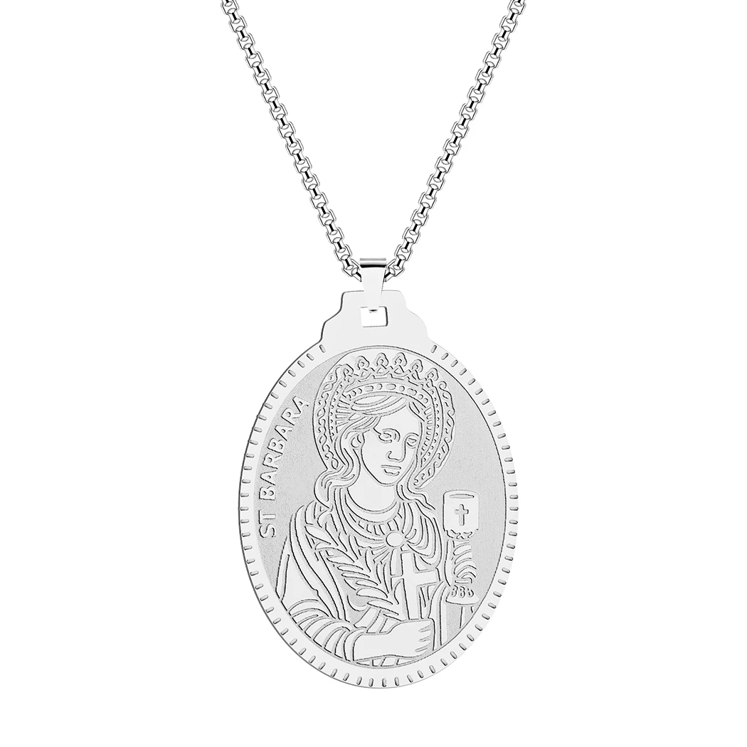 QIMING Saint Barbara Medallion Necklace For Women Religion Jewelry Amulet Ancient Christian Men Pendant Necklace