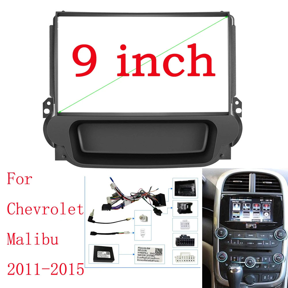 Marco de Fascia de Radio de coche para Chevrolet Malibu 2011-2015 9 pulgadas 2DIN Panel estéreo arnés de cableado adaptador de Cable de alimentación decodificador Canbus