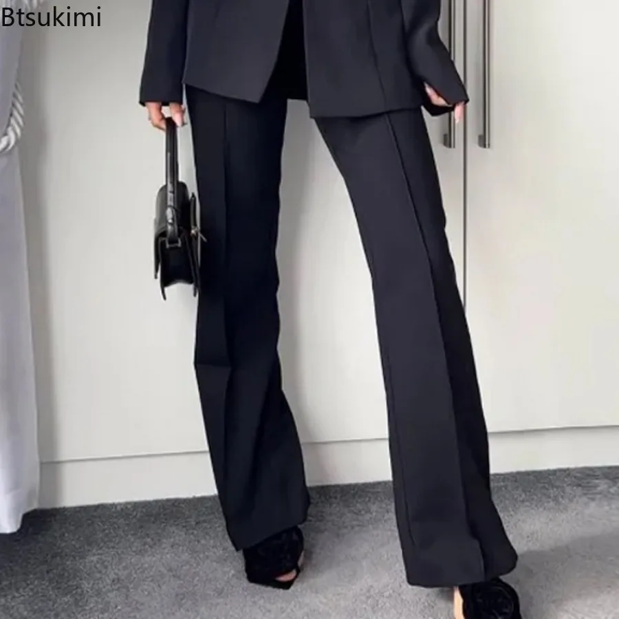 2024 New 2 Piece Sets for Women Trend Streetwear Off Shoulder Irregular Blazer and Straight Pants Sets Ladies Commuting Outfits