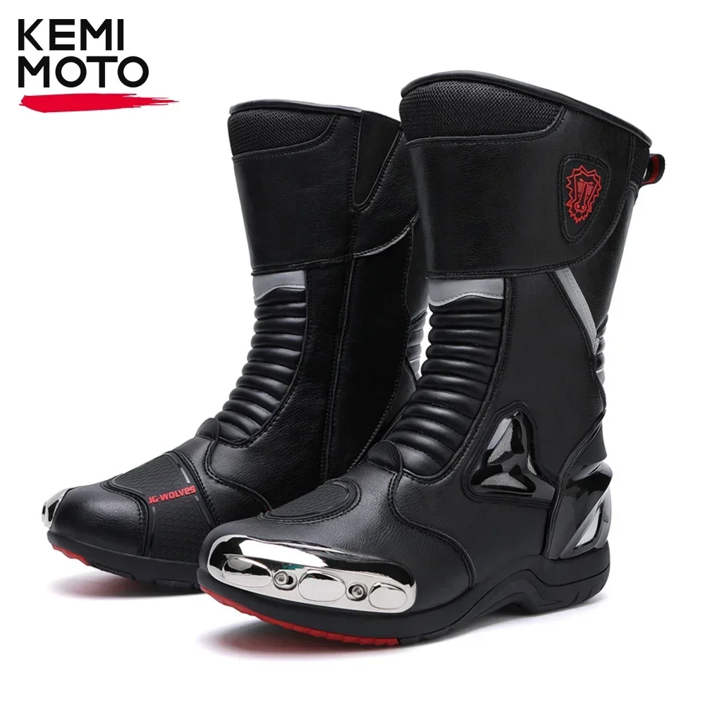 Motorcycle Men Boots Racing Black Shoes Riding Breathable Soft Off-road Motorbike Anti-kick protection Elasticity Reflective