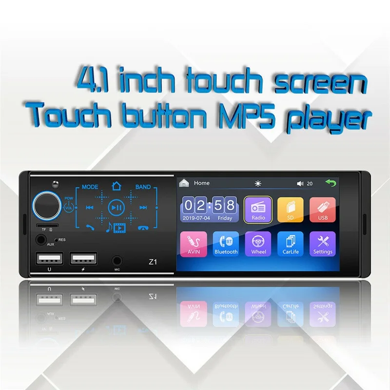 Car Radio 4.1Inch 1 DIN Touch Screen Bluetooth Stereo Mp5 Player Auto Audio Stereo Autoradio USB Steering Wheel Remote Control