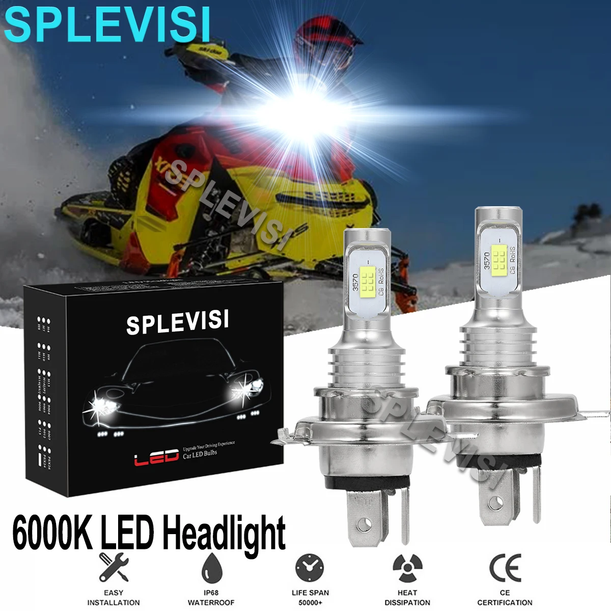 2x70W Pure White LED Headlights For Ski-Doo Renegade 550F 2010-2014 Renegade 600 2010-2015Renegade 800R 2010-2015 1200	2010-2015