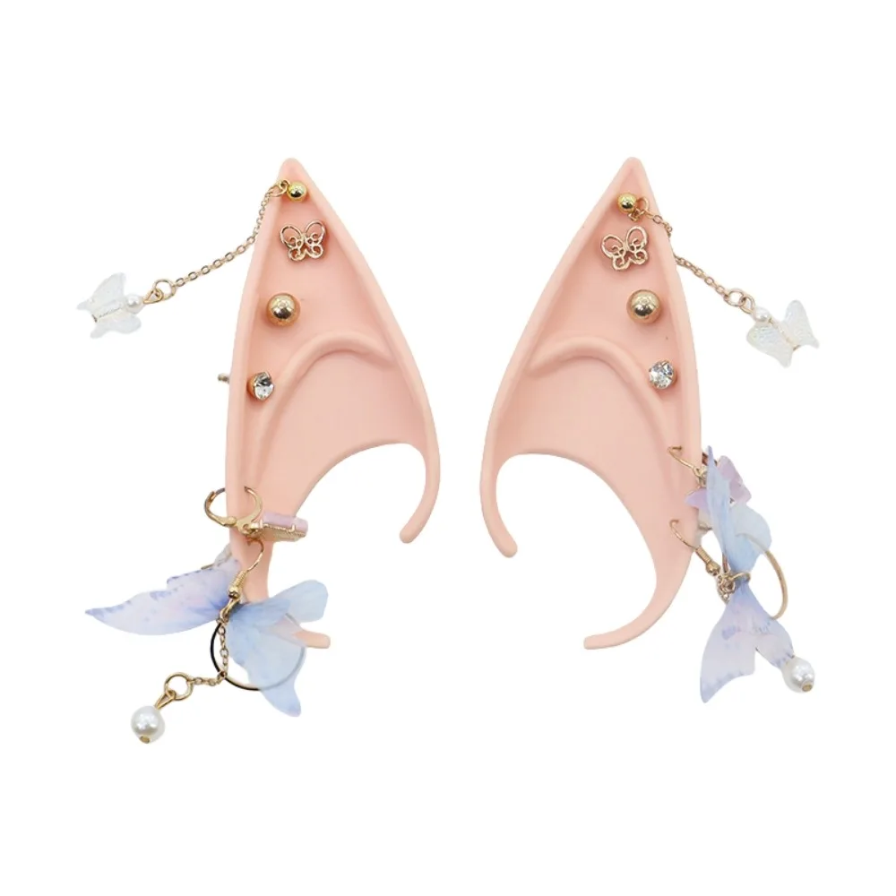 

Cosplay Halloween Elf Ears Forest Butterfly with Earring Dangle Halloween False Ears Fake Piercing Earrings Pearl Alloy