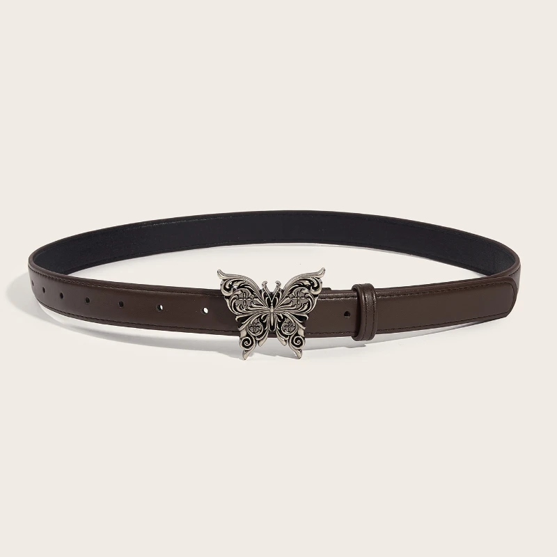 Daily Slim Fit Versatile Women\'s Belt with Metal Butterfly Buckle Simple and Retro Decoration Fashion Brand Designer Belt