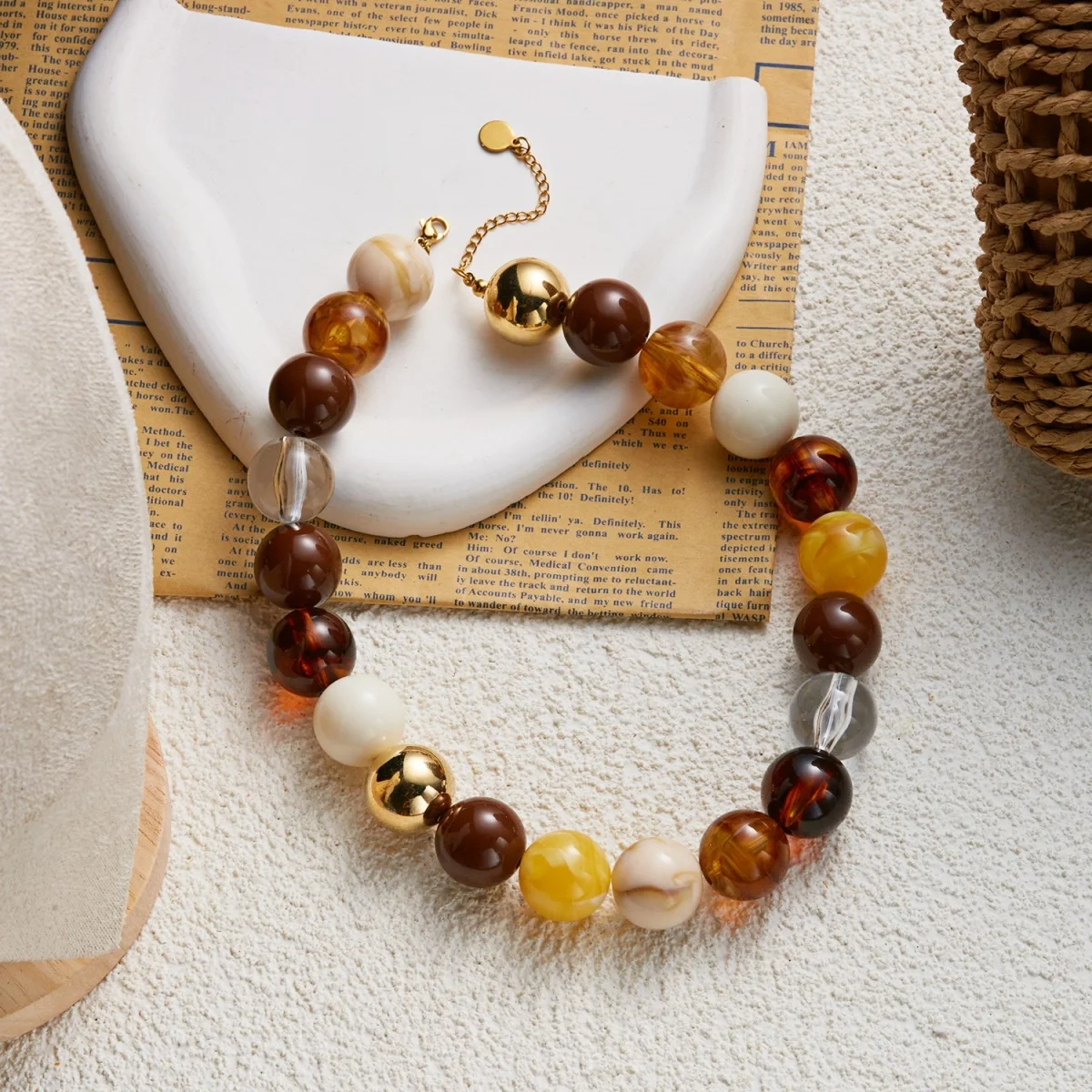 Modische bunte Acryl-Halskette mit großen runden Perlen für Damen und Herren, böhmische blaue braune Harzperlen, Choker, Y2K-Ästhetik-Schmuck – Detail 34