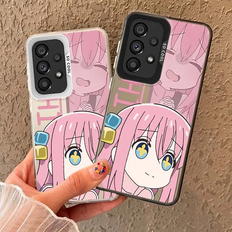 Kawaii H-Hitori Gotoh For Samsung Galaxy A06 A07 A16 A14 A22 A25 A26 A33 A35 A36 A55 A56 M55 Colored Silver Phone Case Soft