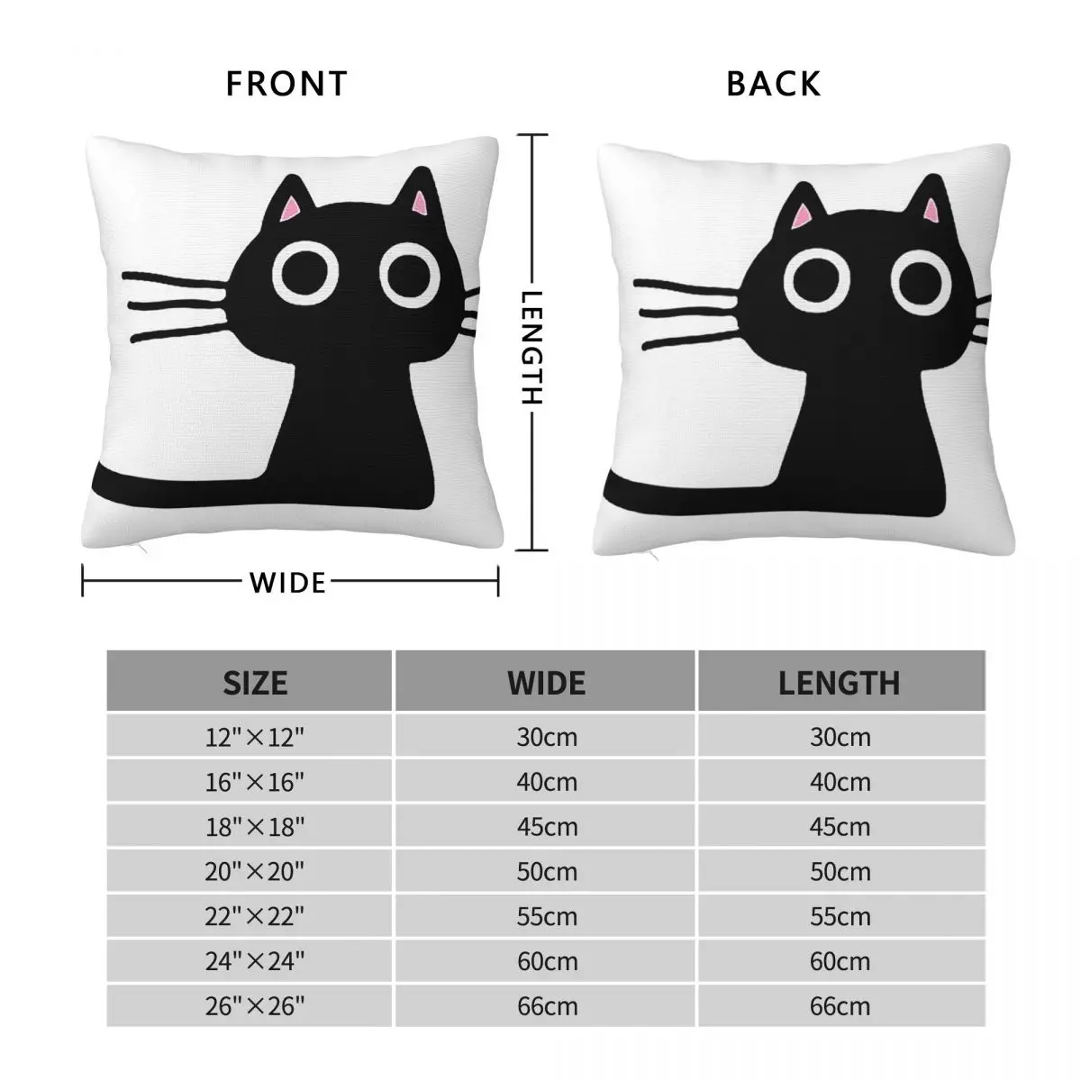 Cutie Kitty Cat Wide Eyed Black Kitte Square Pillowcase Pillow Cover Polyester Cushion Comfort Throw Pillow for Home Bedroom