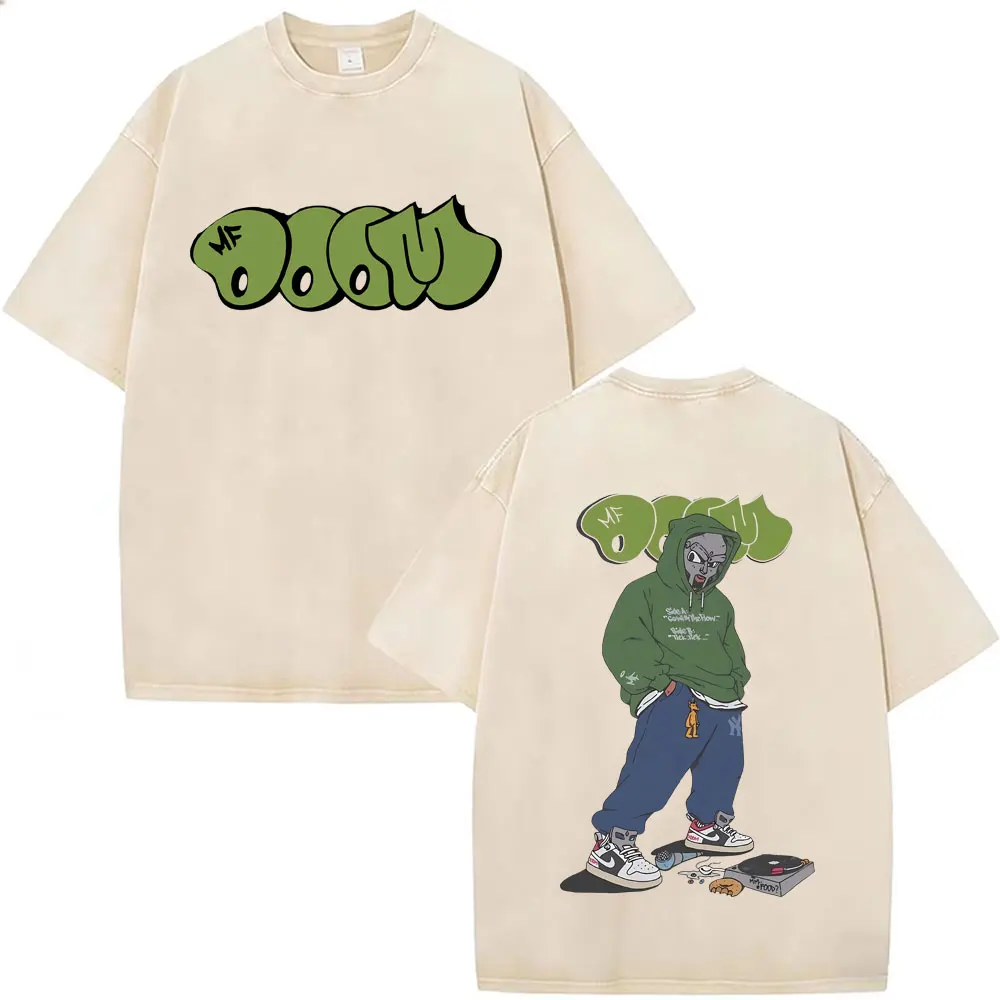 

Rapper Mf Doom Madlib Madvillainy Metal Mask Vintage Washed Khaki T-shirt Men Fashion Oversized T Shirt Men's Hip Hop T-shirts