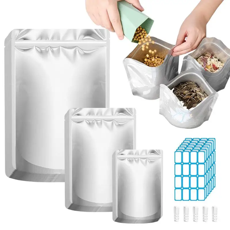 Mylar Bags Kit 100 Food Storage Bags For Grains Wheat Rice Reusable Heat Sealable Resealable Airtight Smell Proof Packaging